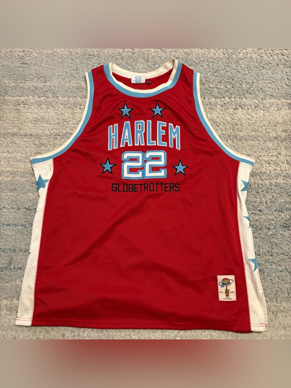 FUBU Red Harlem #22 Basketball Jersey with Light Blue Trim